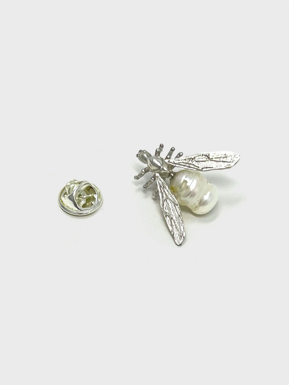 Silver pearl ant brooch