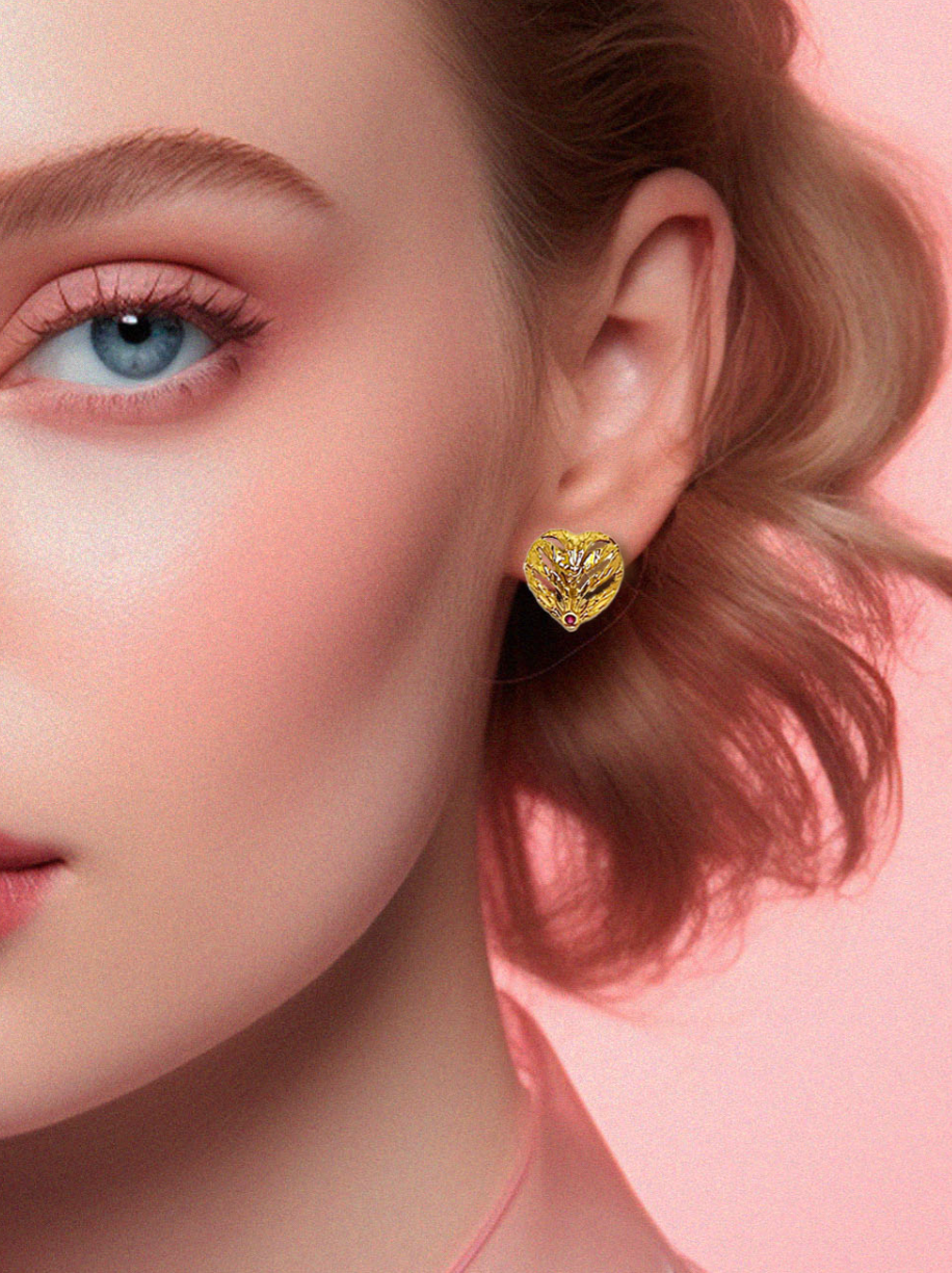 Golden mole heart earrings