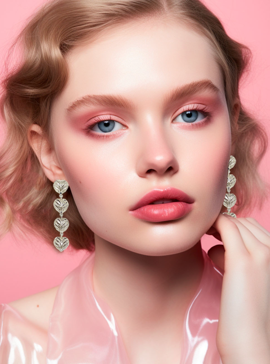 Long silver heart earrings