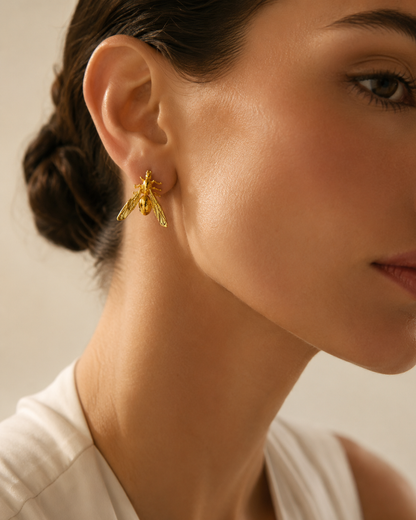 Golden ant polka dot earrings
