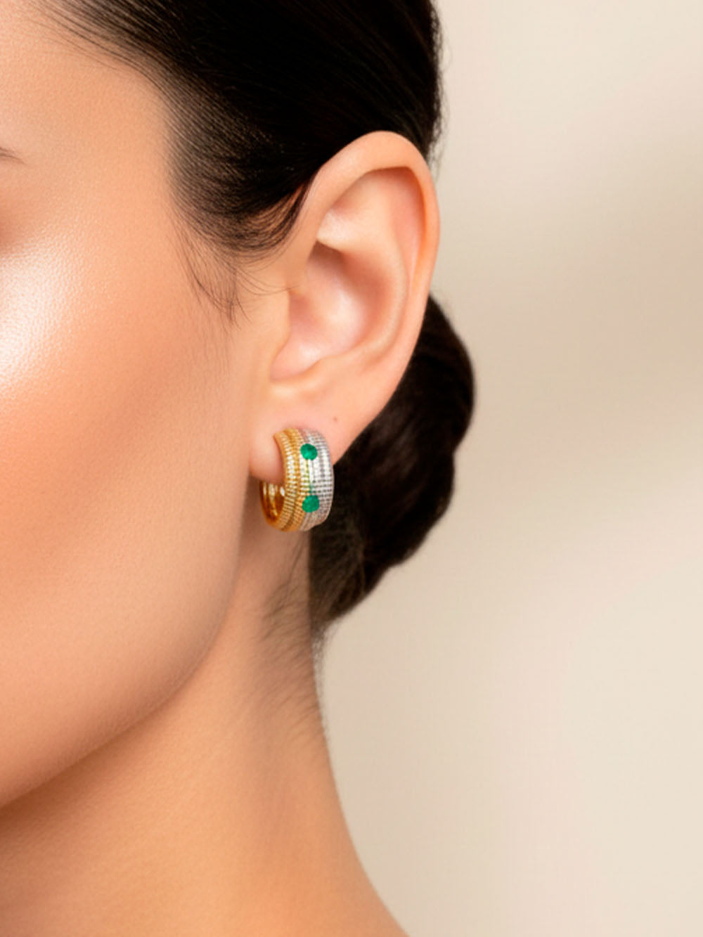 Candongas Corn oro y plata con esmeraldas