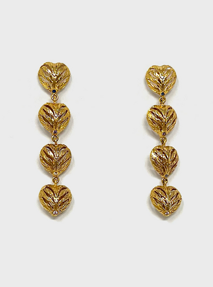 Aretes long corazon dorado